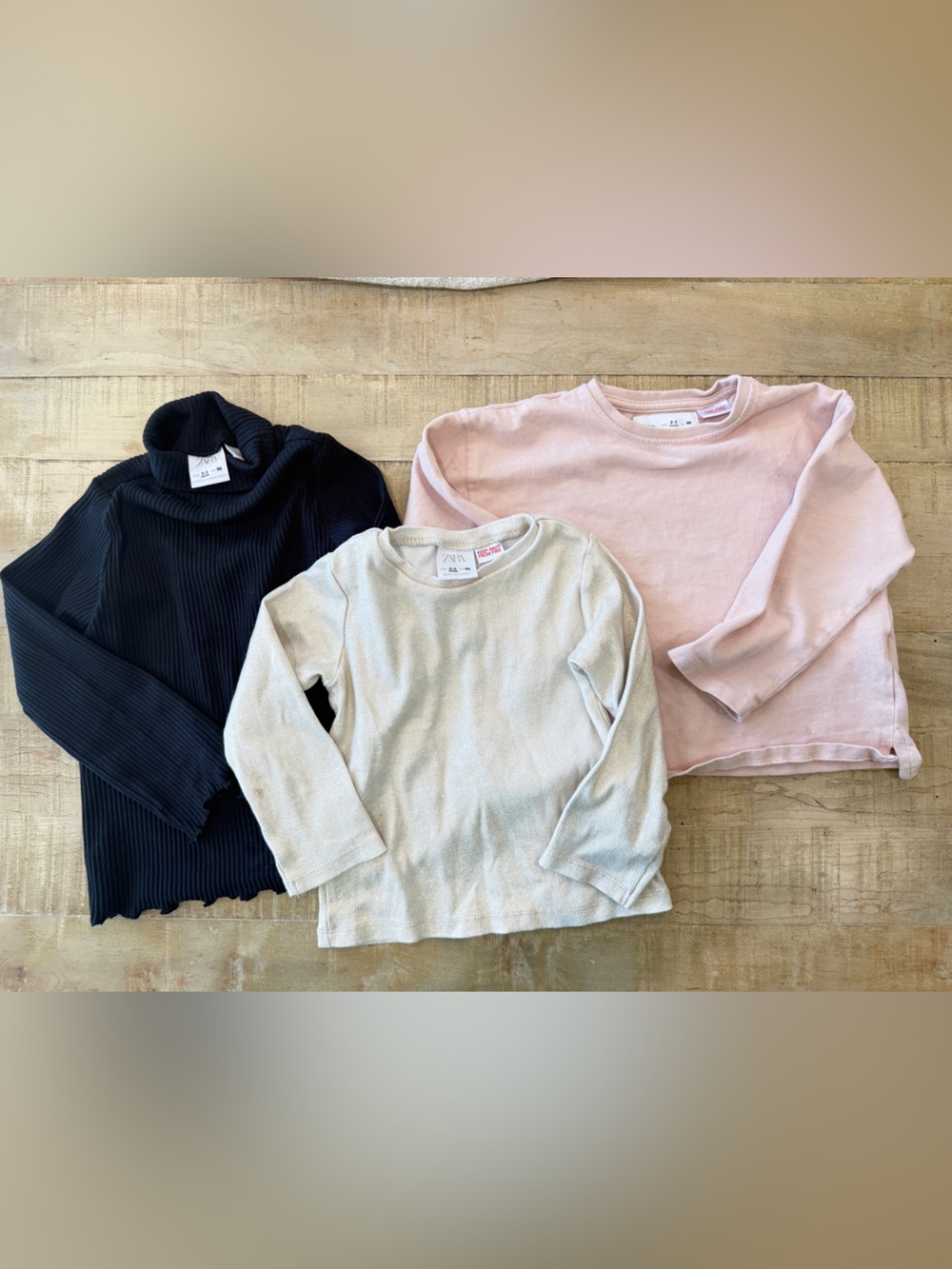 3 Zara toddler girls long sleeve shirts tops turtleneck ribbed metallic gold